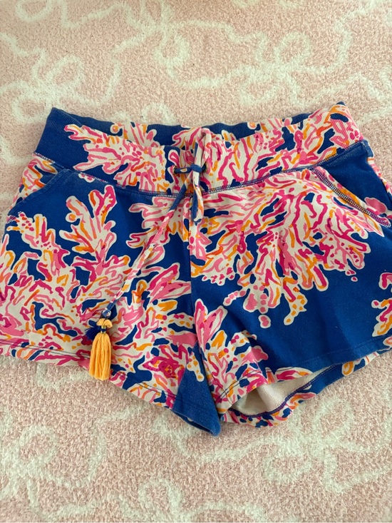 Lilly Pulitzer Pants - Lilly Pulitzer Navy Shorts with Pink and Orange Tropical Print